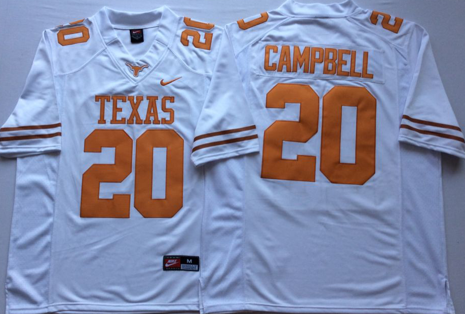 NCAA Men Texas Longhorns White #20 CAMPBELL->ncaa teams->NCAA Jersey